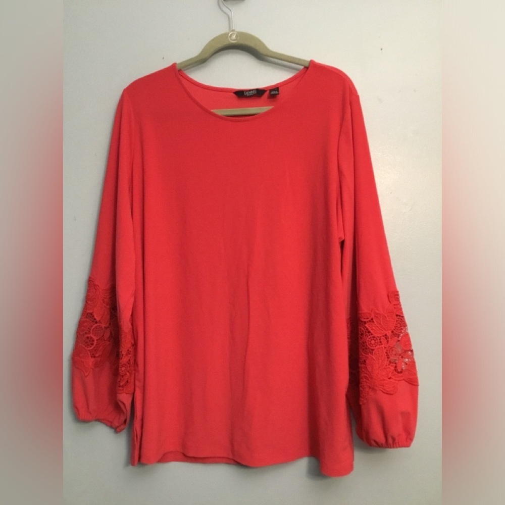 Dennis Basso Vibrant Red Lace Sleeve Blouse